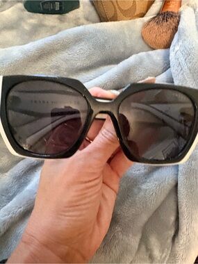 Prada Oversized Square Sunglasses in Black with White Trim